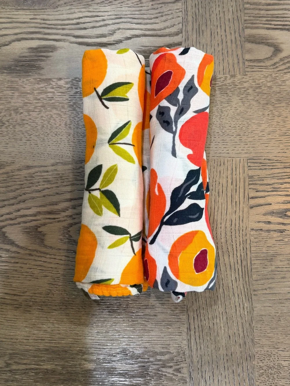 Muslin 2pk Bamboo & Cotton Orange 🍊 Apricot Fruit Print Baby Swaddle Blankets